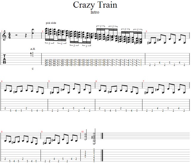 crazy train guitar pro tab download